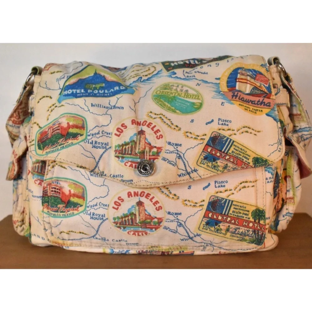 Vintage FOSSIL St Moritz Multi Color Traveler Map Print California